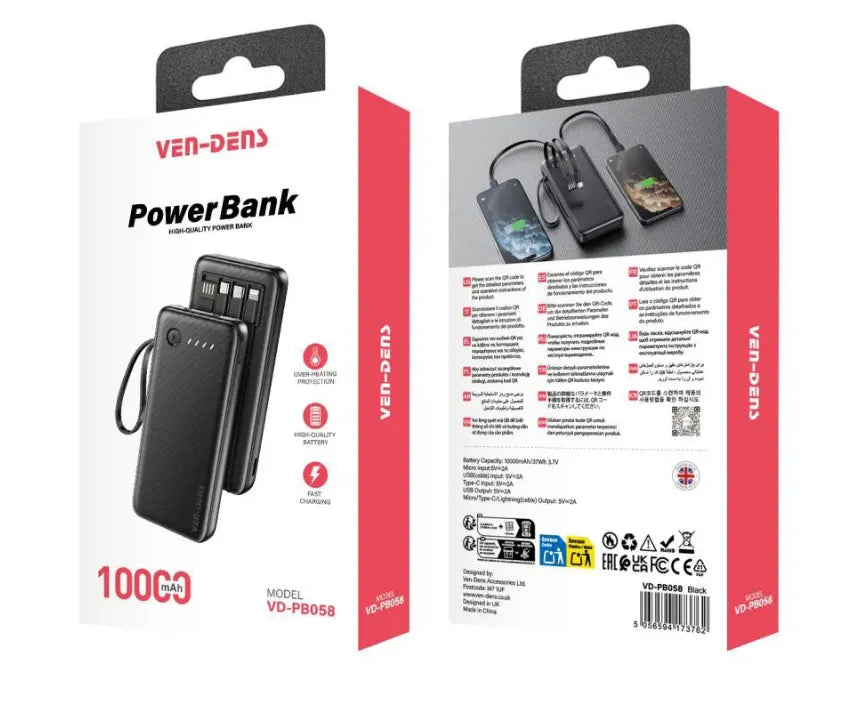 VENDENS 10,000 MAH POWERBANK-PB060-HE