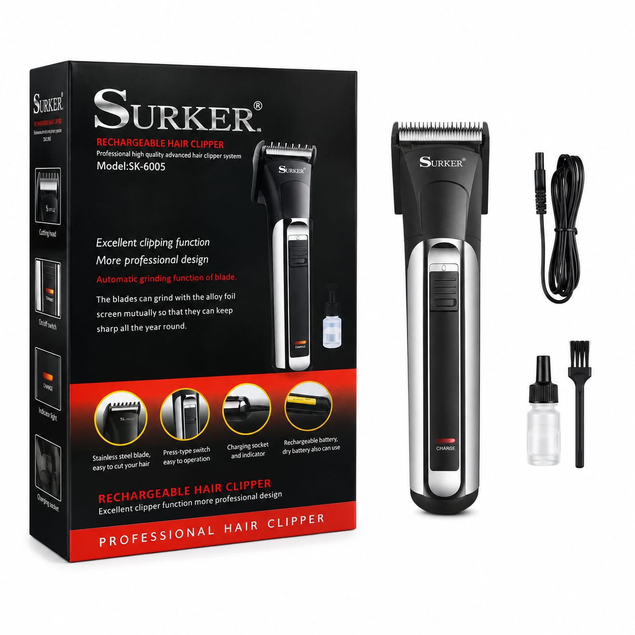 Surker SK-6005 Professional Rechargeable Hair Clipper & Grooming Trimmer